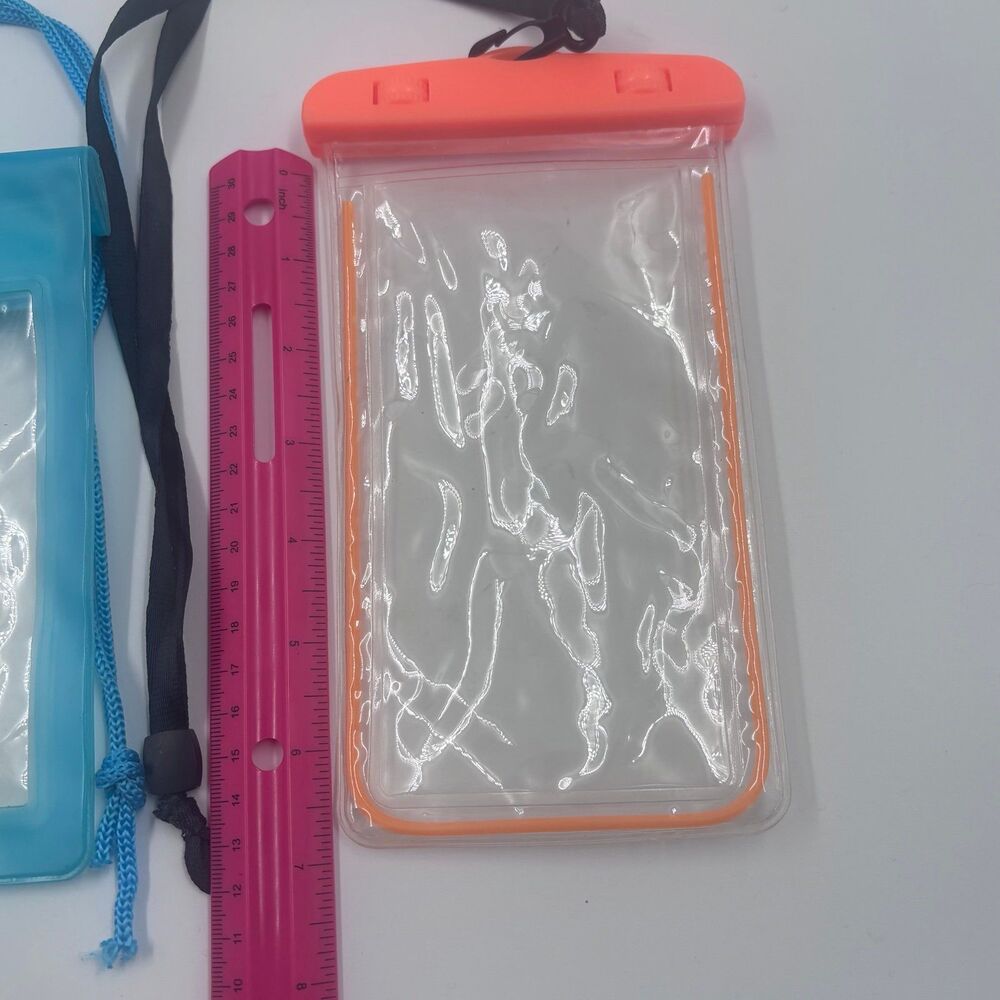 Universal Waterproof Phone Pouch Dry Bag Lot Blue Orange Clear Water Sports 2pc - Picture 5 of 6